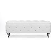 Seine Storage Ottoman in Tufted White Leatherette & Chrome